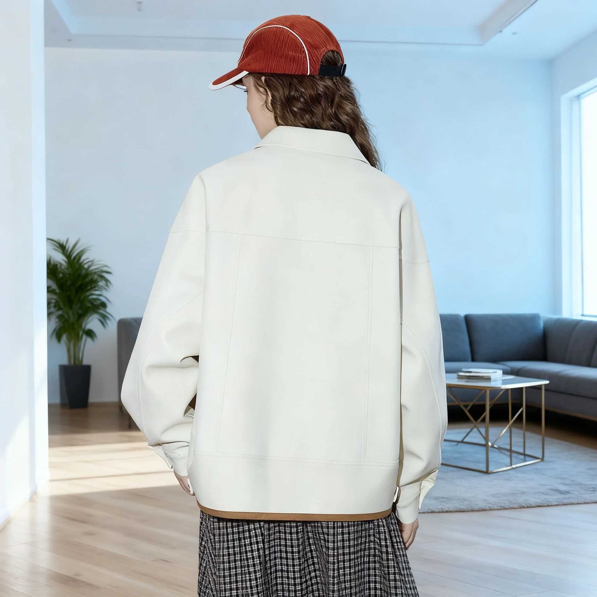 Womens Color Block Long Sleeve Coat Asymmetrical Hem Jacket Turn Down Collar Fashion Outerwear Autumn Casual Style New Arrivals W251016