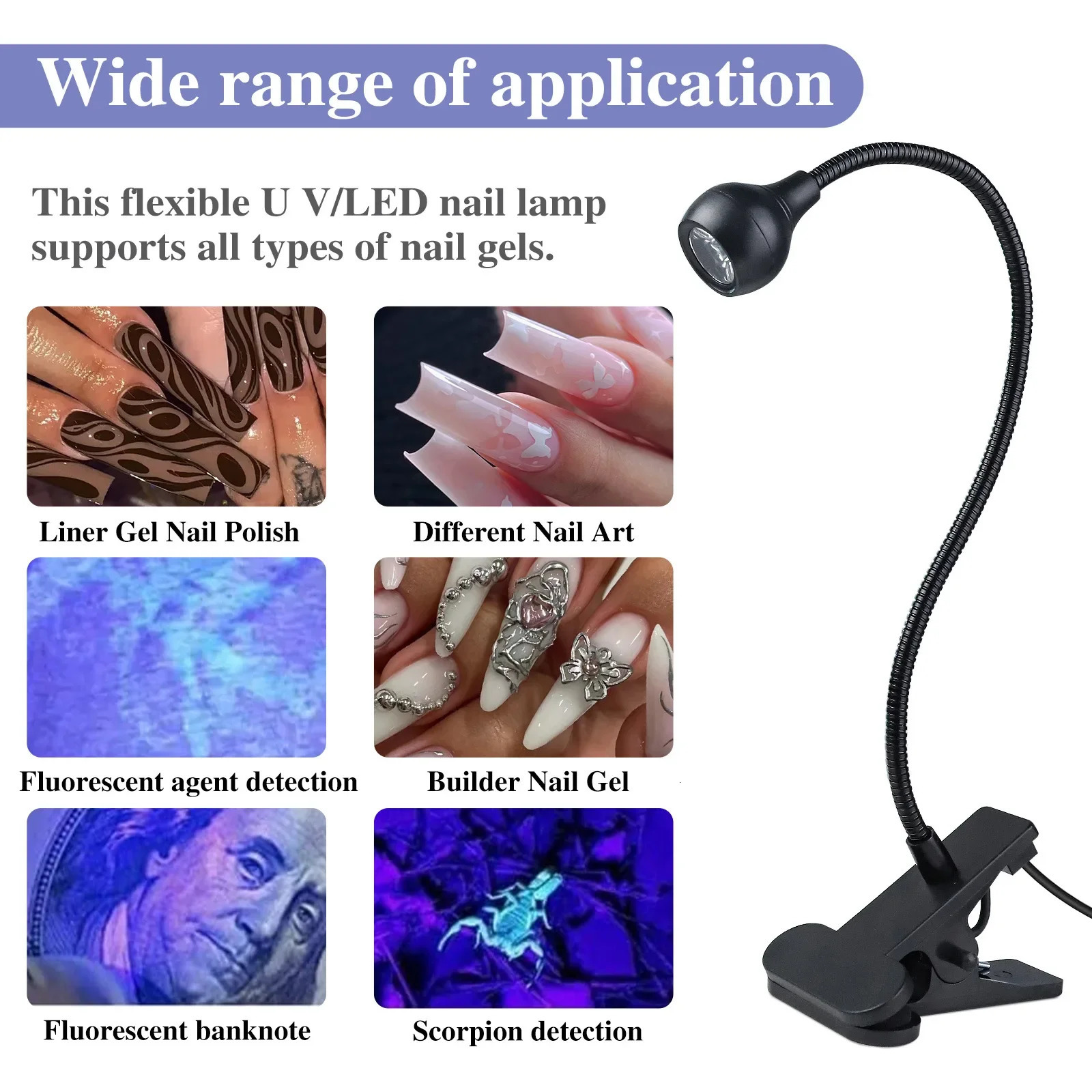 5W UVLED Lamp Nail Dryer Glass Acrylic Gel Polish Curing Adhesive Quick Nail Drying Lamp with Adjustable Head Foot Pedal Switch 251014