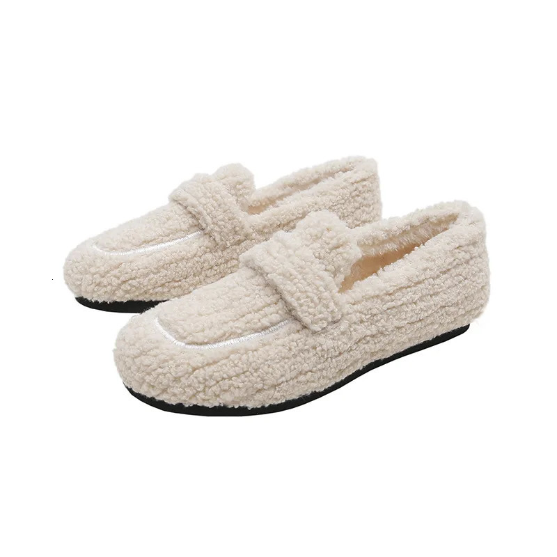 Ladies Lambswool Loafers Moccasins Femme Winter Cotton Shoes Women Warm Plush Slip On Curly Furry Sheep Fur Flats 251013