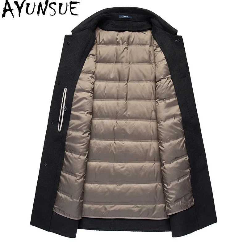 AYUNSUE 70 Natural Woolen Coat for Men Clothing Goose Down Liner Jackets for Men Clothing TurnDown Collar J251017