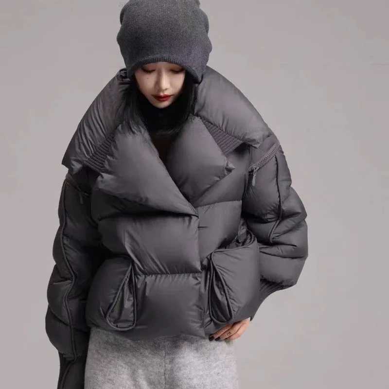 Overcoat 2025 New Fashion Women Down Jacket Winter White Duck Down Knitted Patchwork Lapel Women Down Jacket H132 W251016