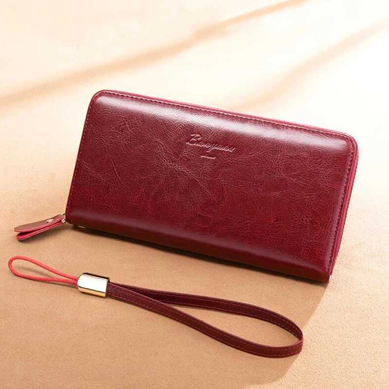 Women Cowhide Genuine Leather Wallet Travel Card Holder Zipper Long Wallet for Women Birthday GiftsW251017