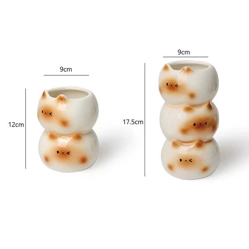 Creative Flower Arrangement Storage Holder Ceramic Siamese Cat Vase Living Room Bedroom Decoration Ornaments Flower Pot C251017