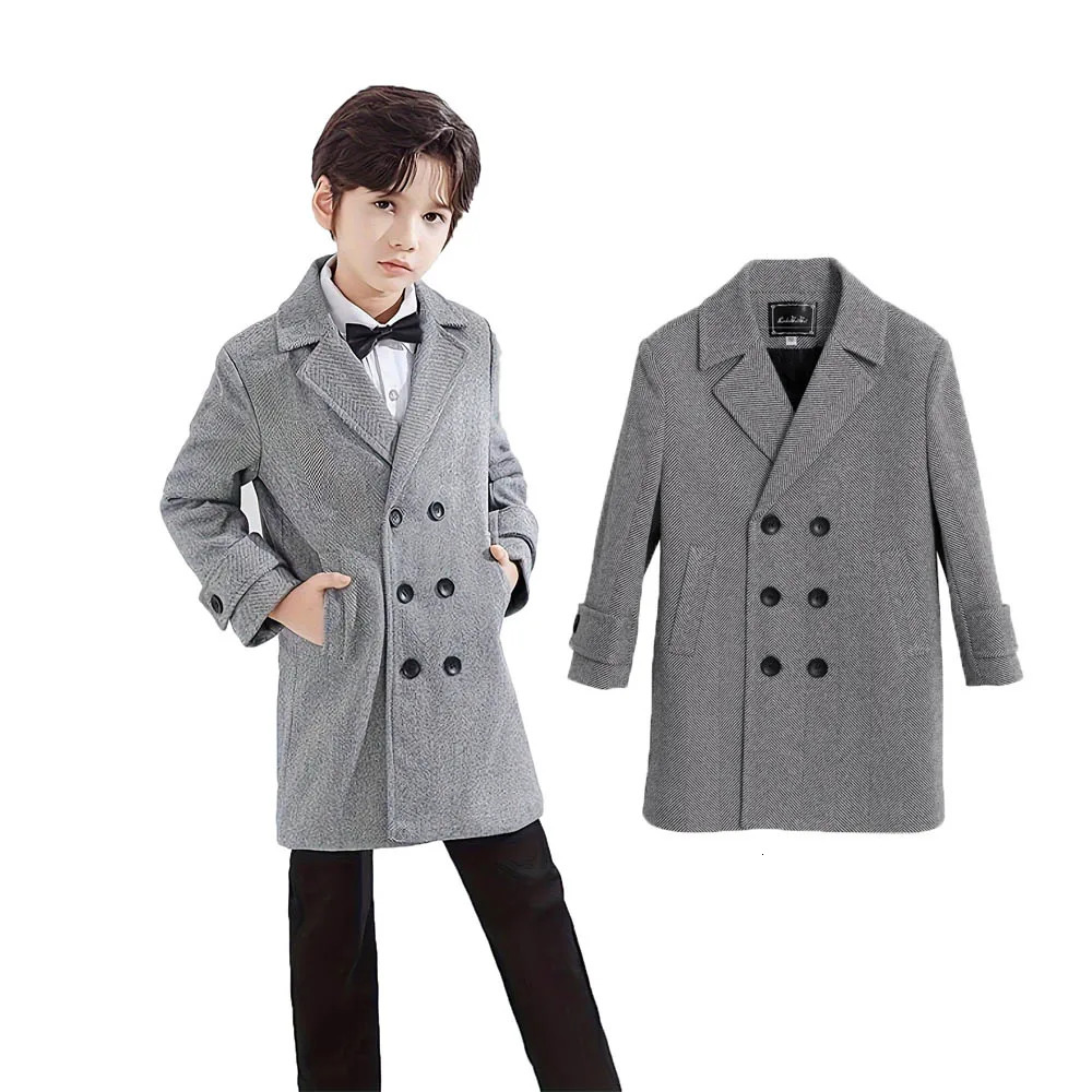 Boys British Style Gary Winter Thick Warm Wool Coat Teenager Kids Pography Woolen Coat Child Windproof Outdoor Jacket 215Y 251015