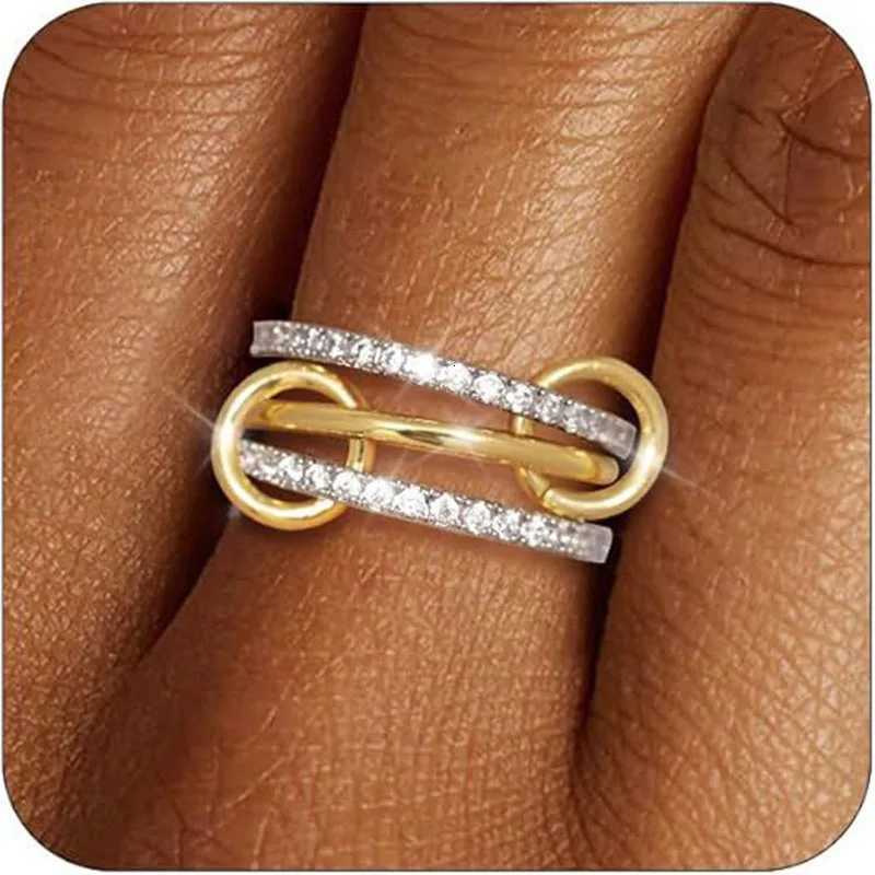 18K Gold Plated Stackable Non Tarnish Statement Rings Womens Rings Dainty Rhinestone Interlocking Band with Mixed Colour Rings Z251017