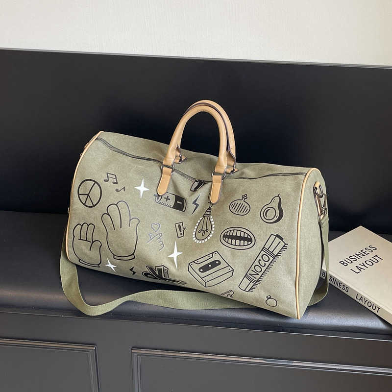 Travel Bag Women Super Large Capacity Outdoor Sports Handbag Canvas Big Bag Cartoon Sports Fitness Bag