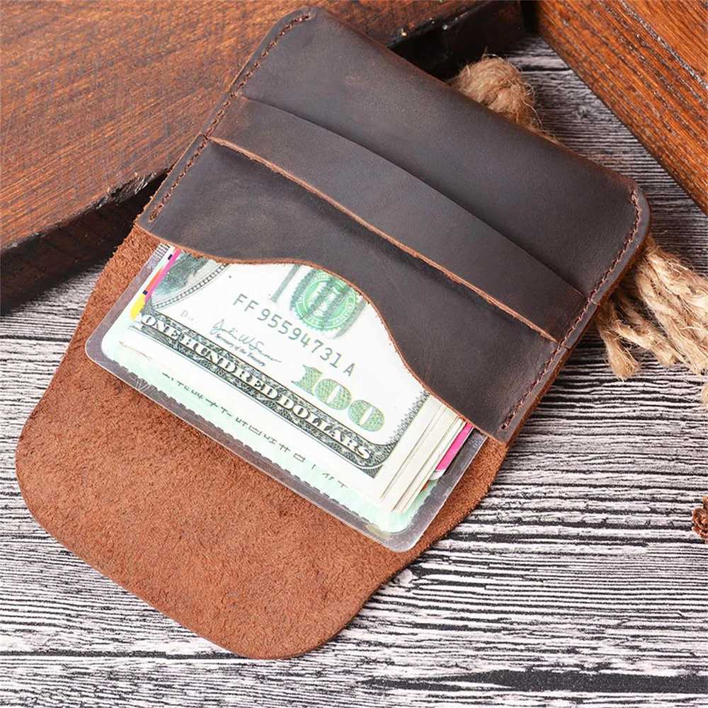 AIGUONIU 100 Genuine Leather Credit ID card holder Vintage business card holder Retro Male Coin pursesW251017