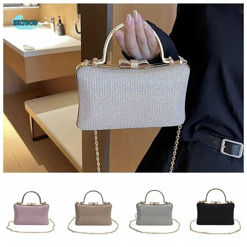 Portable Glitter Evening Banquet Bag Wrist Bag Large Capacity Box Handbag Crossbody Bag Rhinestone Ladies Clutch Bag Wedding Z251017