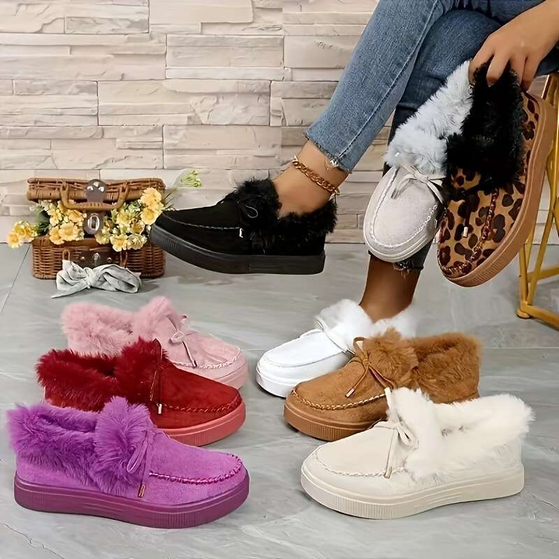 Women's Winter Bell-Bottom Slouchy - Cozy Round Toe Mid-Heel With Plush Faux Fur Trim, Soft Faux Cover-Like Synthetic Upper, Hand Washable Casual To Semi-Formal