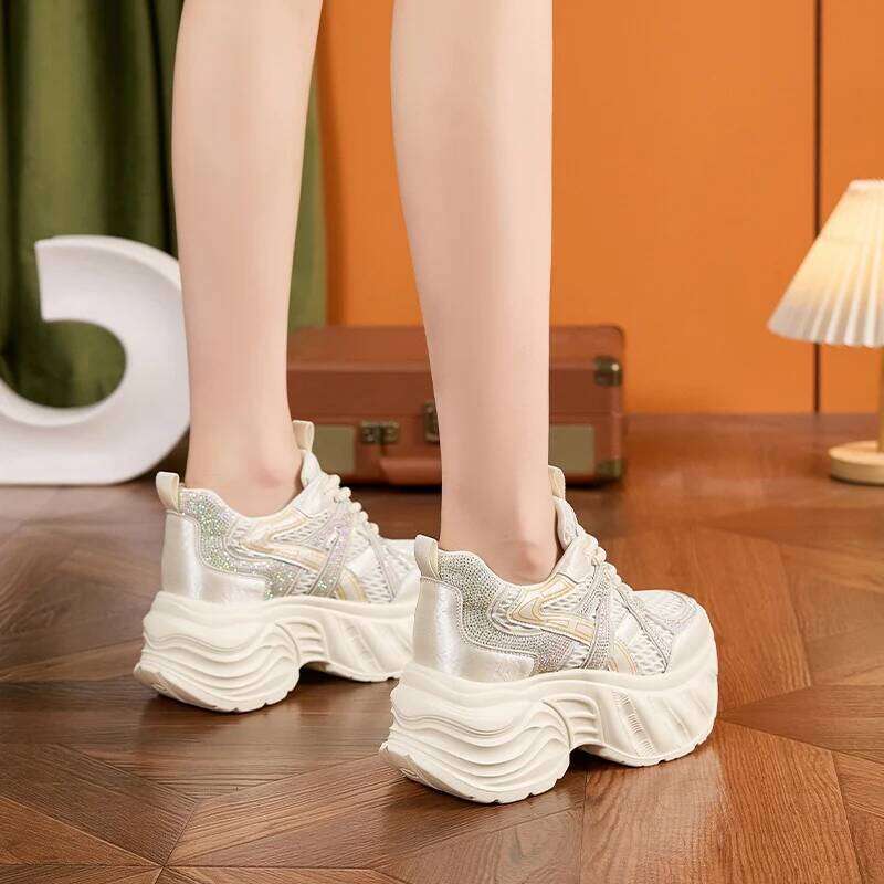 AUTUSPIN 2025 Winter for Woman 9.5cm High Chunky Sneakers Trendy Shiny Crystal Sneaker Mesh Women's Vulcanize Shoes