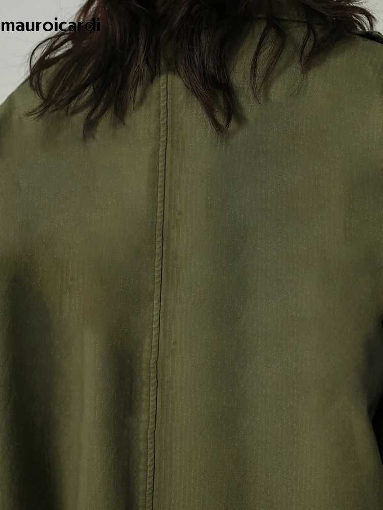 Mauroicardi Spring Autumn Cool Long Army Green Oversized Overcoat Men Sashes Loose Luxury Designer Clothing Cargo Coat 2023 J251017