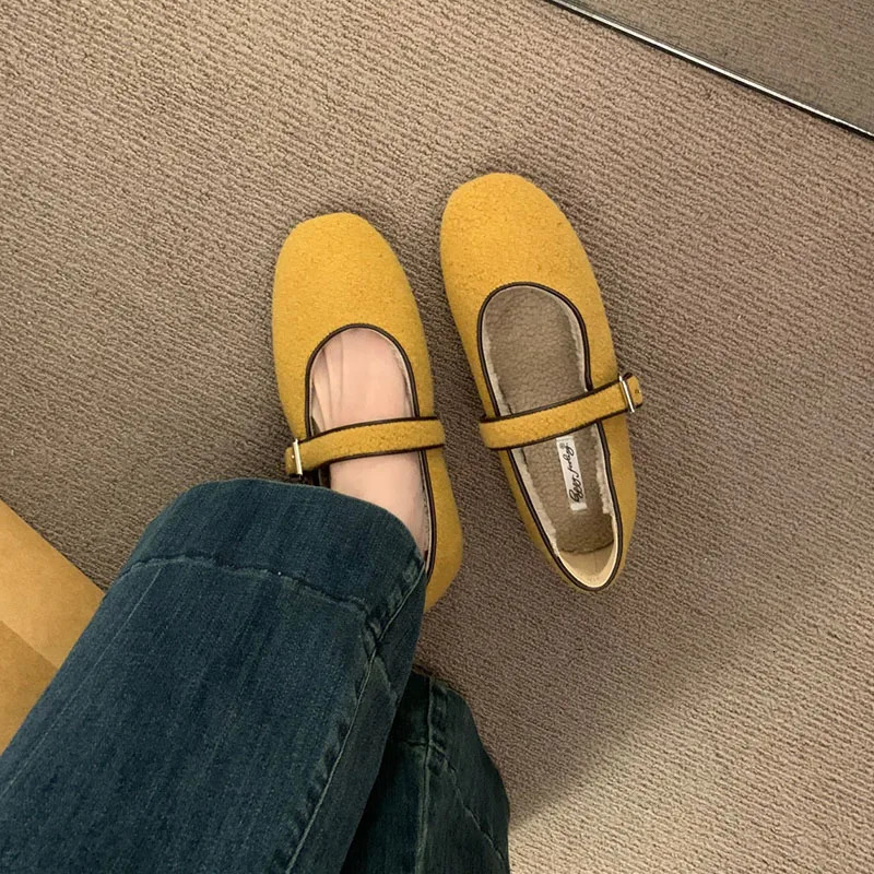 lady In Winter Footwear Warm Fashion Fur Ladies Flats Shoes Autumn Female Round Toe Women Mary Janes Flats With Plush Shoes 251013