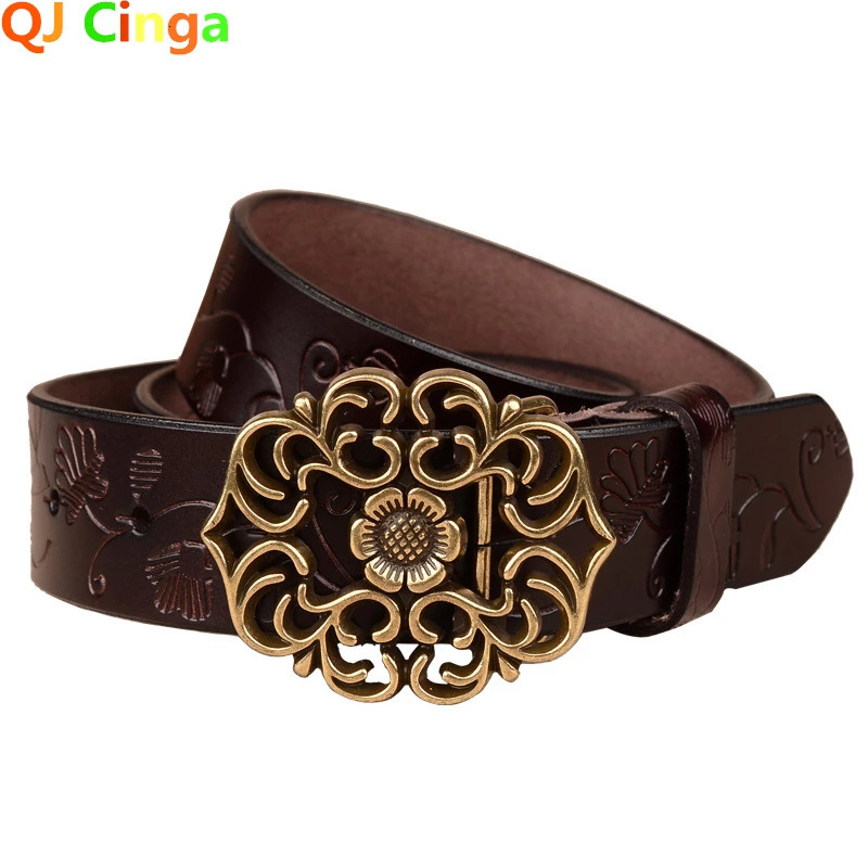 Sunflower Pattern Needle Buckle Belt Women Brown Fashion Business Belts White Black Cinturon Red Yellow 251010