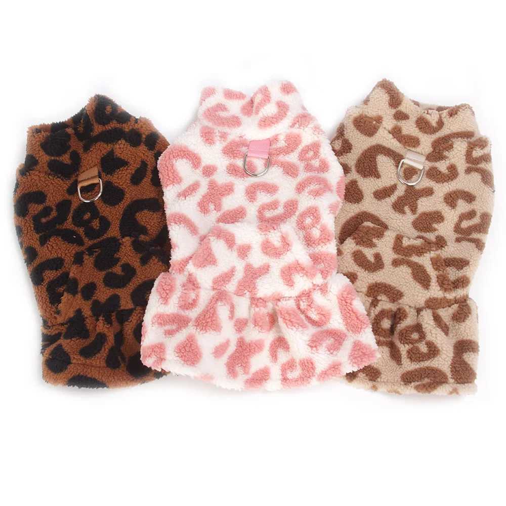 New Arrival Fleece Dog Dress Winter Leopard Print Cute Princess Gown Outfit for Teddy Puppy Small Dogs ClothingW251017