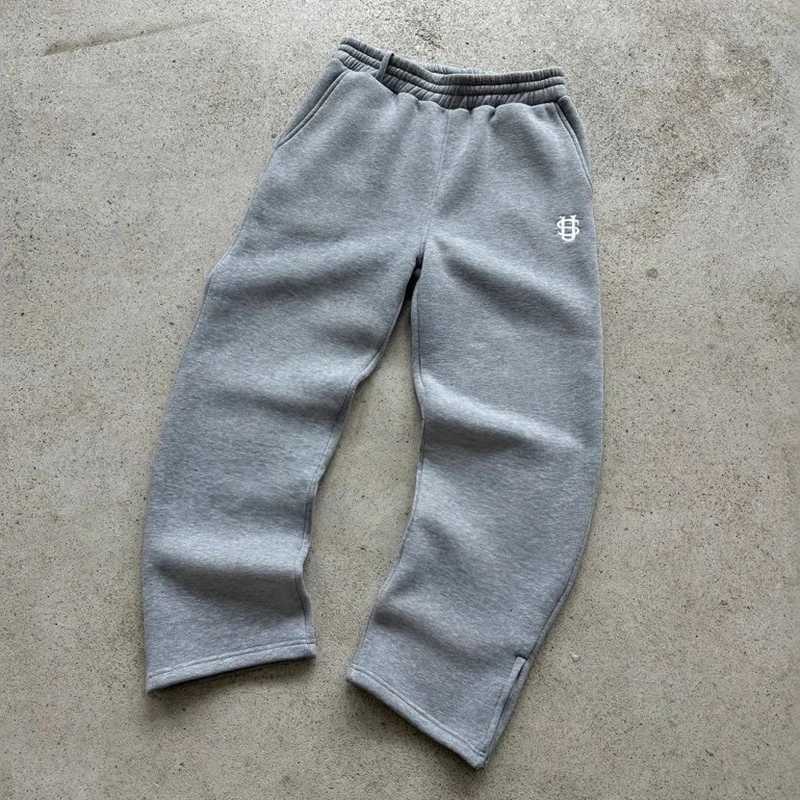 Black Gray Elastic Rope Zipper Hoodie Sweatpants Solid Color Mens Embroidered High Street Hiphop Rap Street PantsXJ251017
