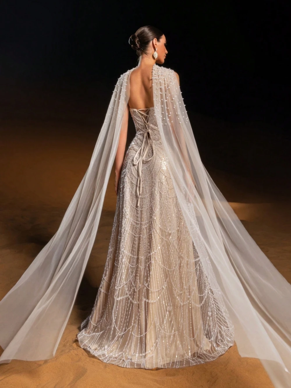 Graceful Pearls Evening Dresses Strapless Sequins Mermaid Prom Gowns with Scarf Sleeveless Princess Customized Vestidos De Noche Plus Size