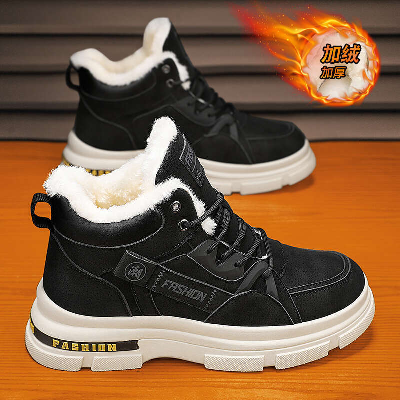 Men's Women's Fleece-Like Insulated Thick Rubber Sole, Round Toe Arch Support Short Ankle With Faux Fur-Like Collar, Lace-Up Closure, Cushio