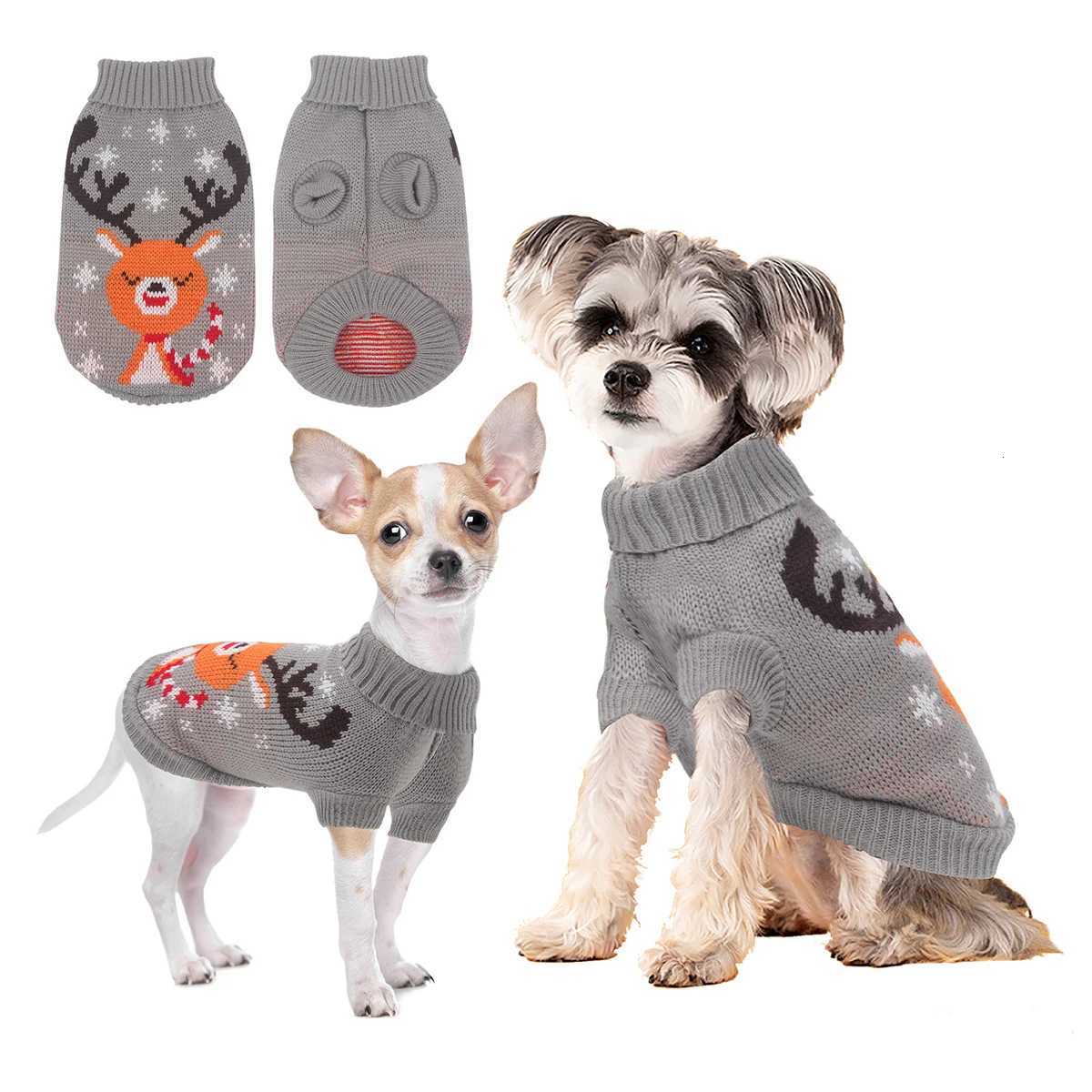 Turtleneck Knitted Dog Sweater Cold Weather Pullover Classic Elk Pattern Warm Winter Dog Christmas Sweater for Small Medium DogsW251017