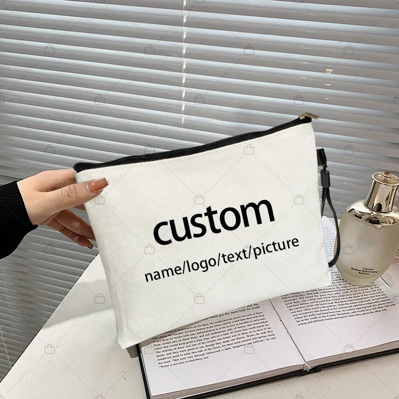 Personalized Customized NameTextPicture Canvas Bags Toilet Kit TeacherBirthday Gift Cosmetic Bag Mini Makeup Pouch251011