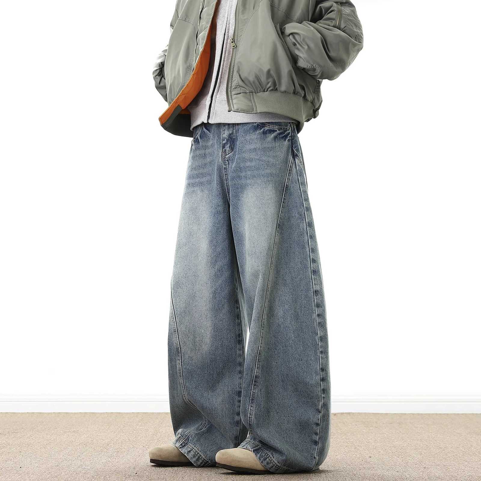 Wide Leg Denim Pants Male Loose Cowboy Mopping Trousers baggy Mens Jeans Fashion Handsome Washed Streetwear Casual Y251105