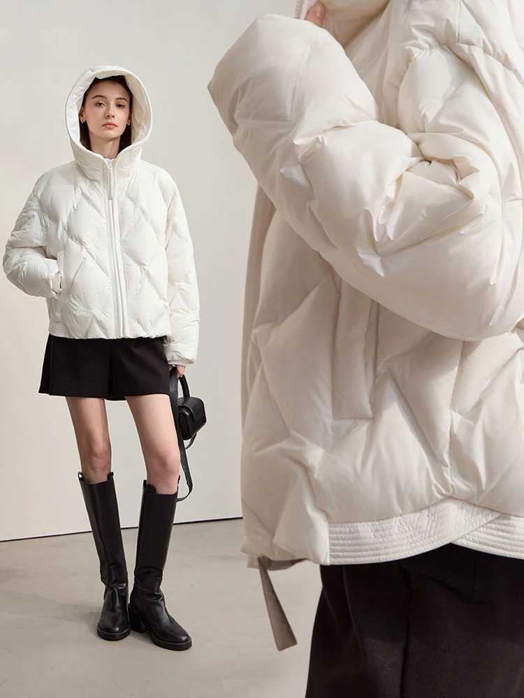 AMII Womens Jacket Coat 2025 Winter New Warm Commuter Hooded Down Jackets Woman Straight Solid Loose Long Sleeve Top 12554021 W251016