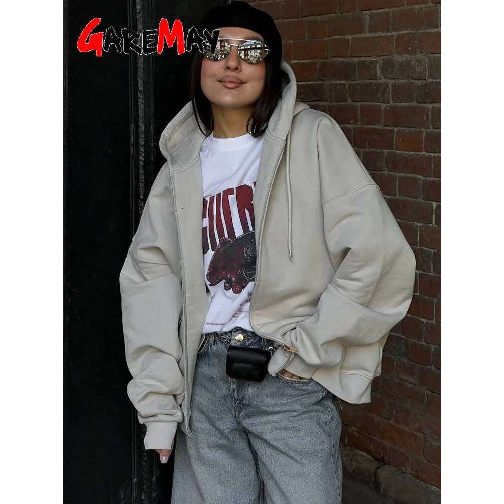 Autumn Women's Hoodie Zipper Oversize Cotton Long Sleeve Vintage Pink Women Jacket Zip Sweatshirt With Hood