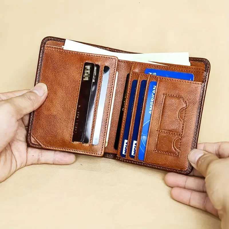YATBEST Mens Genuine Leather Wallet Large Capacity RFID Anti theft Brush Three Fold Fashion Card Bag with Photo PositionW251017