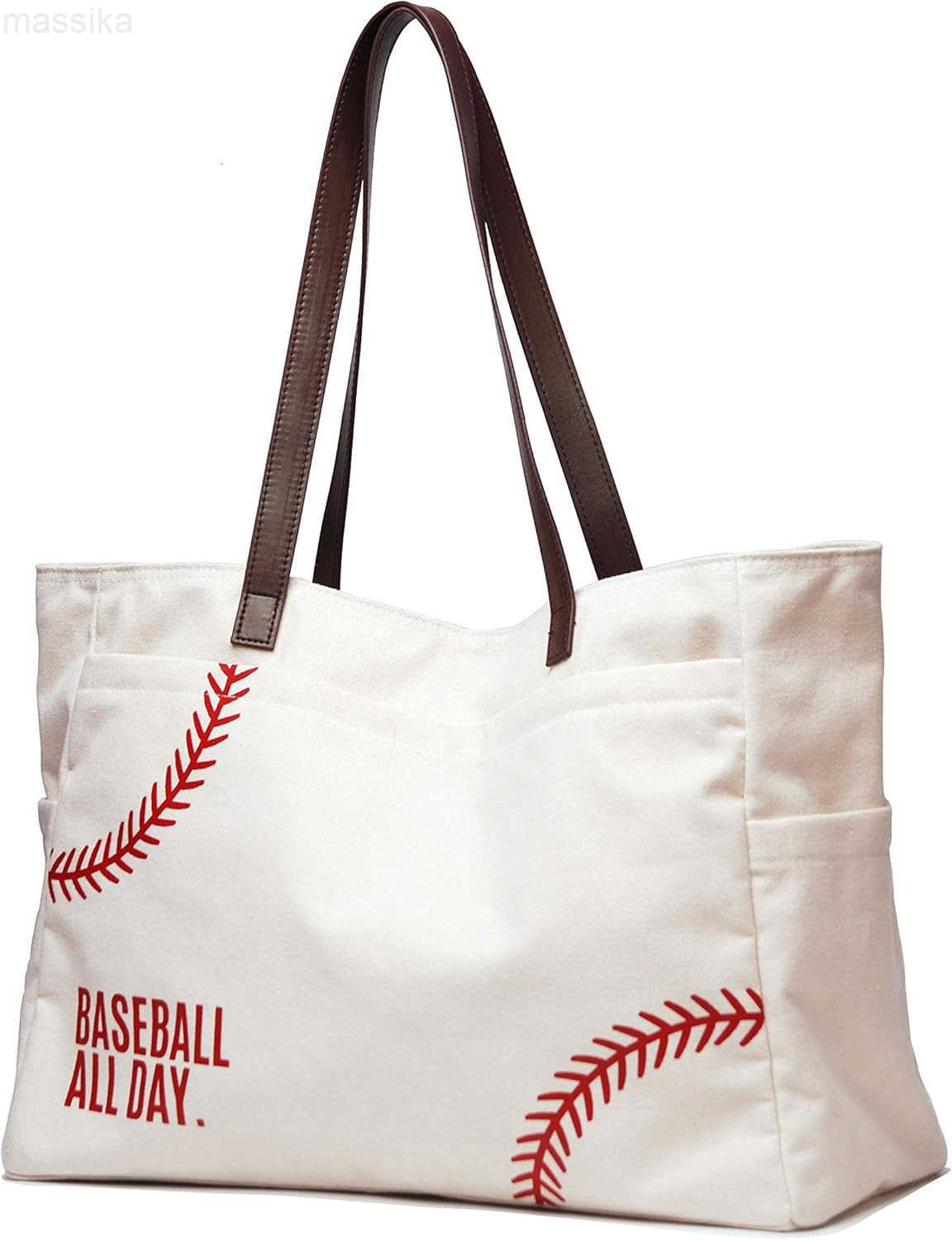 XL Baseball Mom Tote Bags For Women Canvas Utility Purse Handbag with Pockets M251017