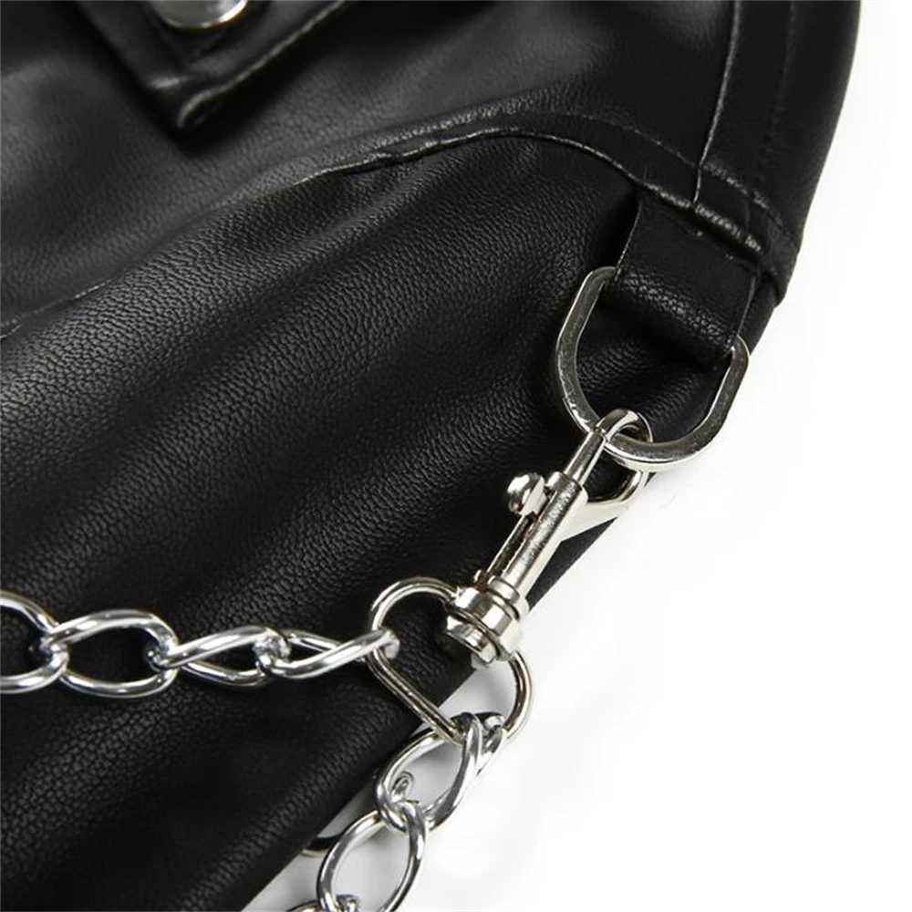 Vangull Faux Leather Cropped Jackets Women Punk Black Coat Woman Gothic Long Sleeve Overcoat With Chains Outwears TopsT251017