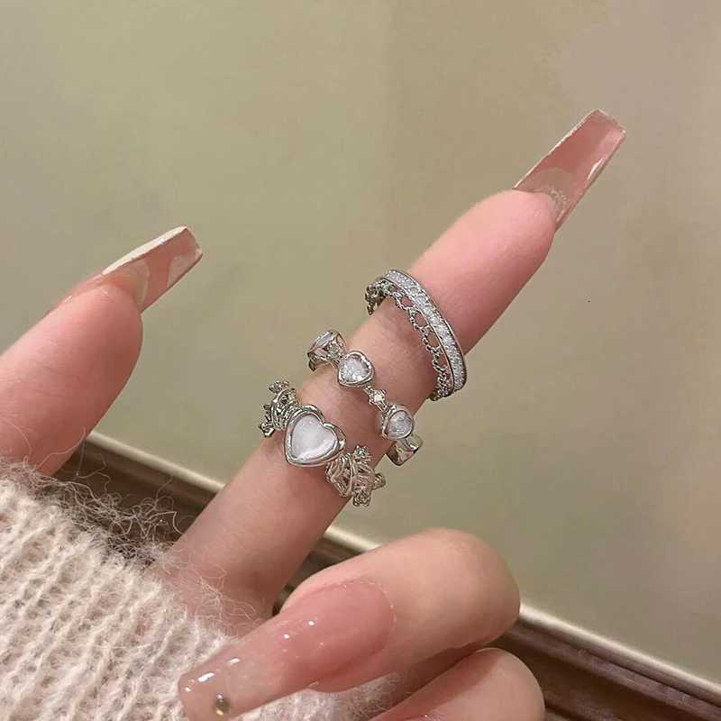 3 Pcsset Love Heart Rings For Women Girls Light Luxury Rhinestone Opening Ring Sweet Finger Ring Wedding Party Accessories Z251017
