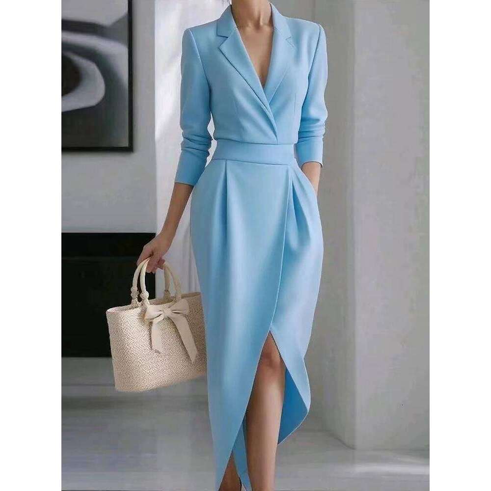 Turn-Down Collar Spring Autumn Party Women Holiday Long Sleeve Solid Maxi Dress, Patchwork Simple Ladies Dress Vestidos