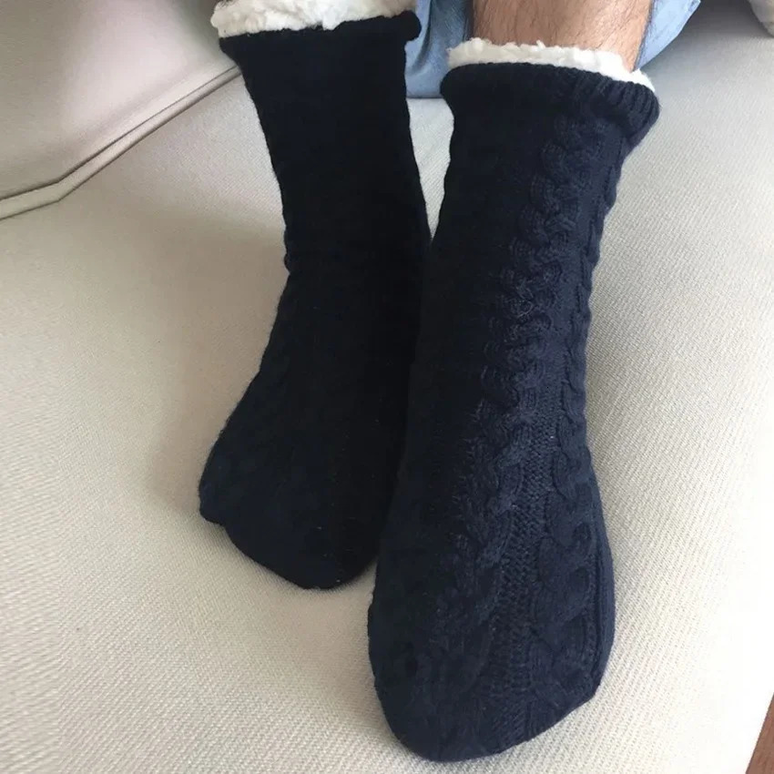 Thermal Socks Mens Winter Warm Home Soft Cotton Thickened Plus Velvet Sleeping Anti Slip None Grip Short Floor Slipper Sock Male 251017