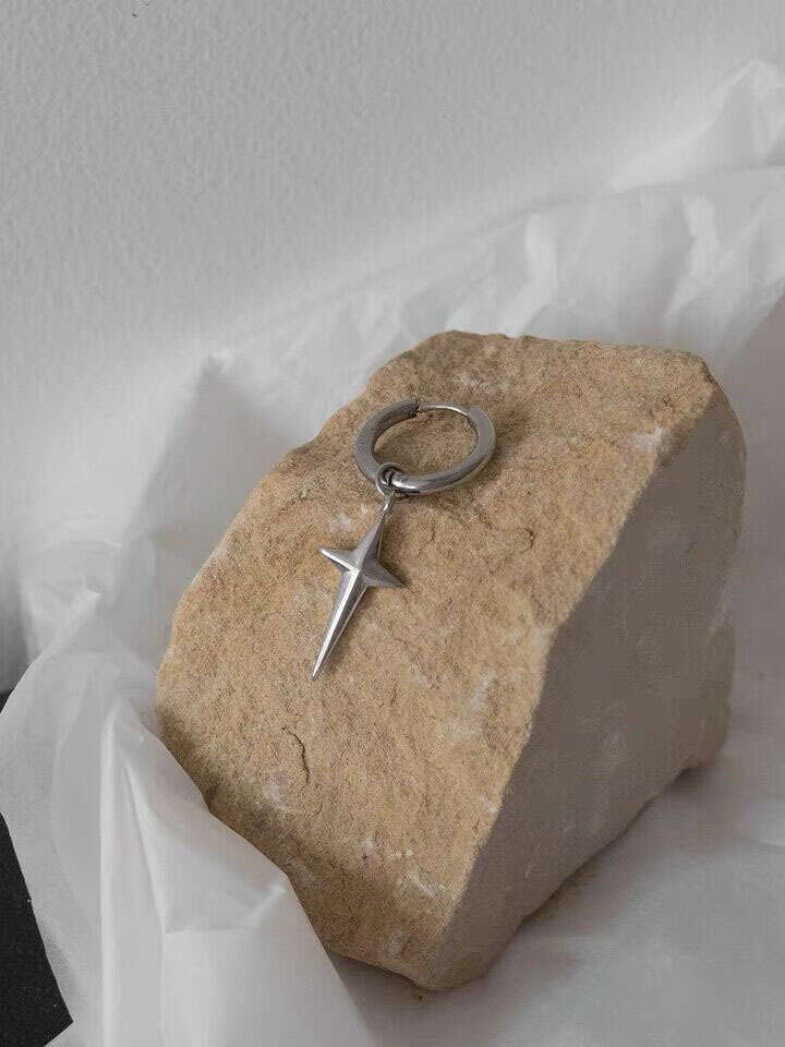 Niche Design Titanium Steel Three-Dimensional Cross Star Couple Simple High-End Feel Men's Clips Earrings Ear Jewelry