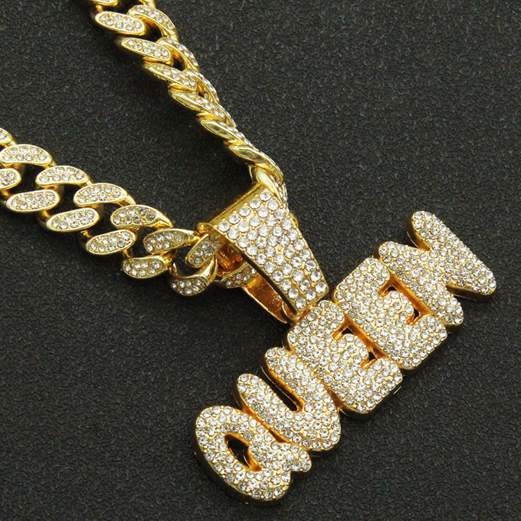Fashion 18k Gold Plated Hip Hop Jewelry Mens Iced Out Customized Trend Design Letter Alphabet Cuban Lidynamic Chain Pendant Necklace