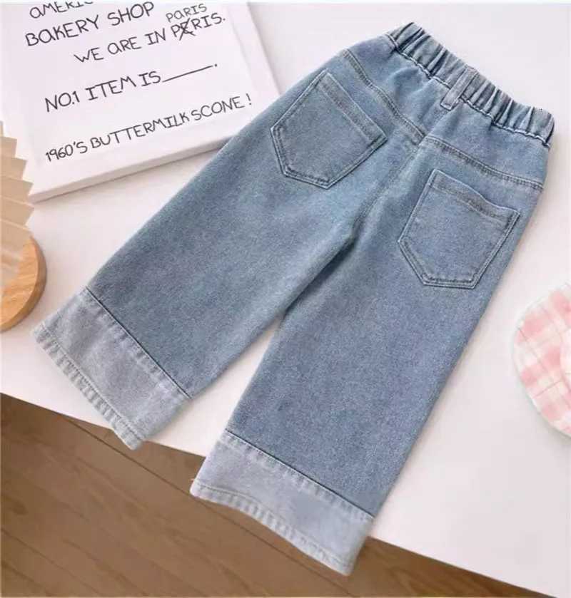 MILANCEL New Autumn Kids Jeans 17T Cute Embroidered Flowers Girls Wide Leg Pants Loose Korean Version Children Straight PantsT251017