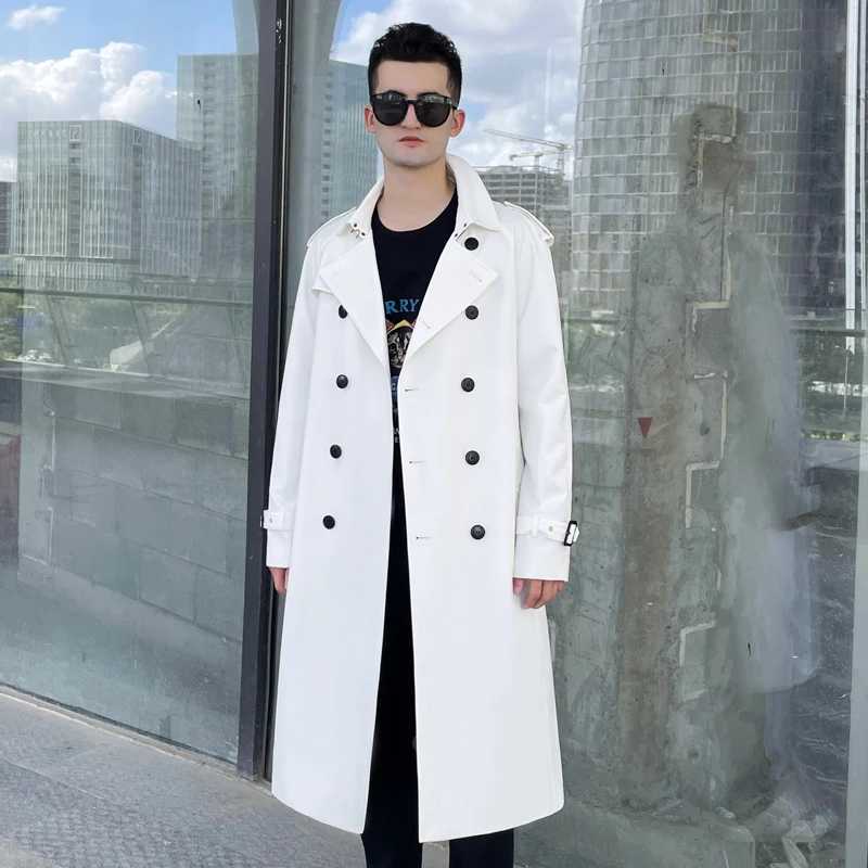 long knee length Mens trench coat double breasted raglan sleeves brown British mens thickened down inner long windbreaker J251017