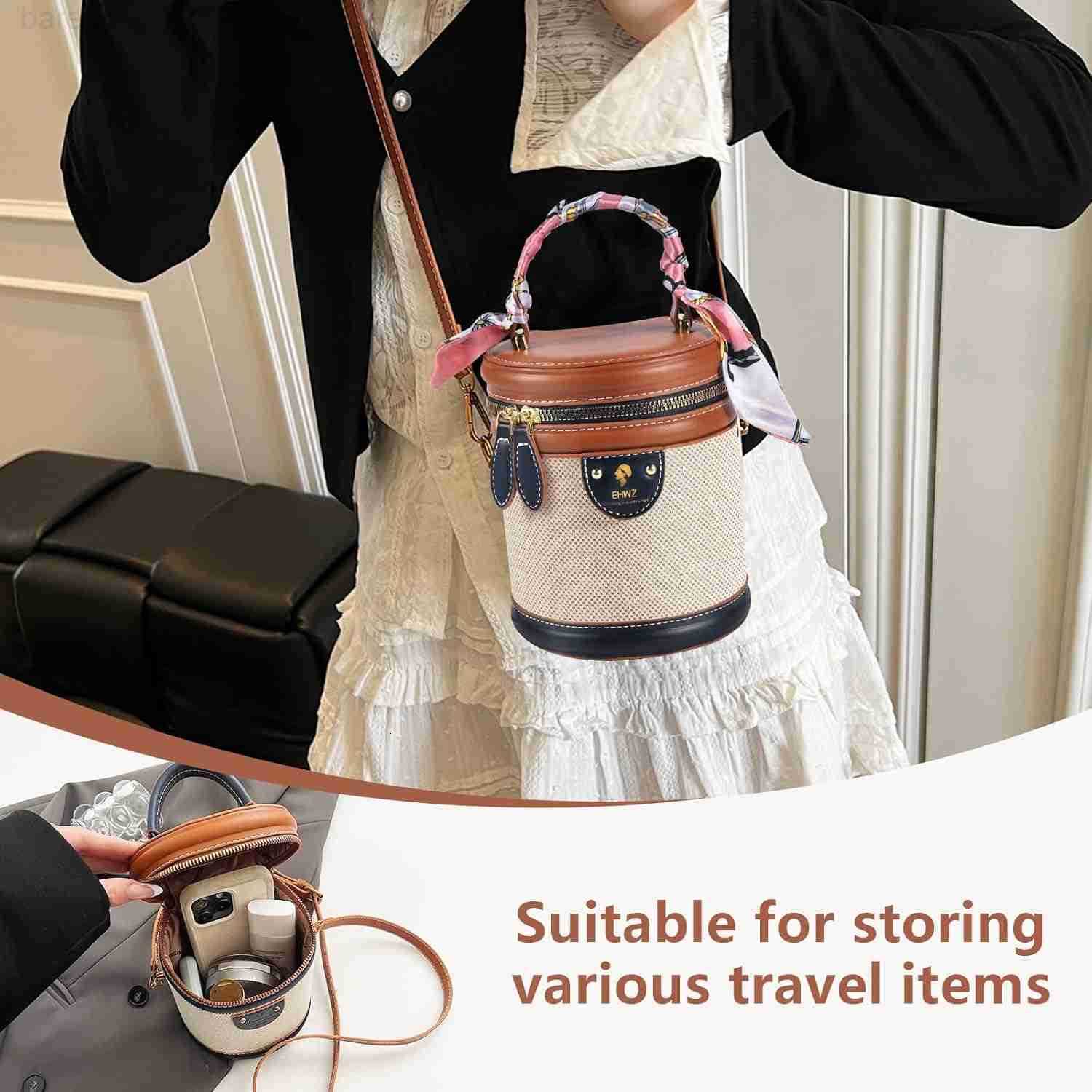 2025 Bucket Bag for WomenRetro Crossbody Bags for Women Female PU Leather Color Contrast Cylinder Z251017