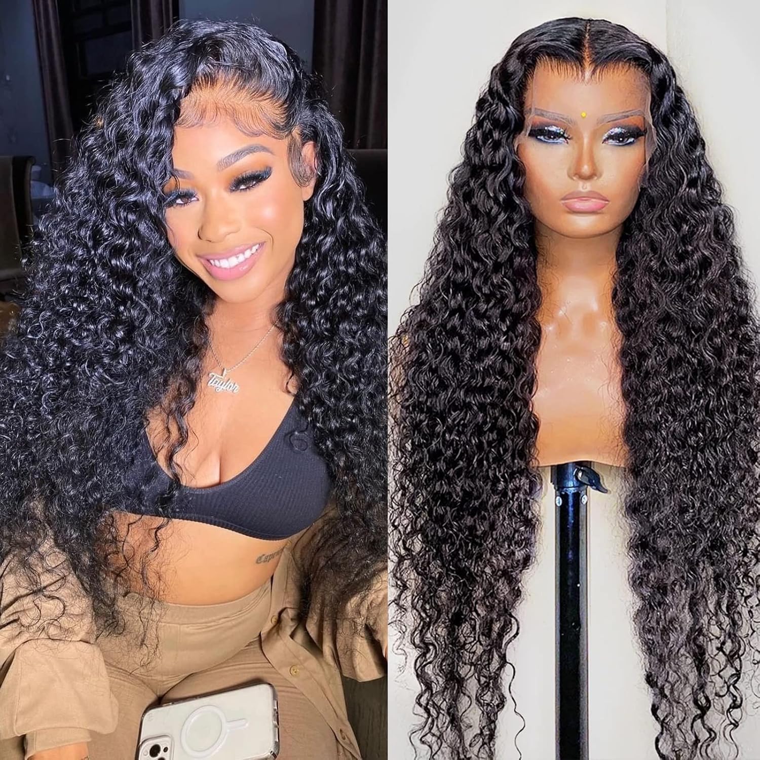 13x6 Water Wave Lace Front Wig Human Hair 180 Density Pre Plucked with Baby Hair Natural Color 16-34 Inch Wet and Wavy