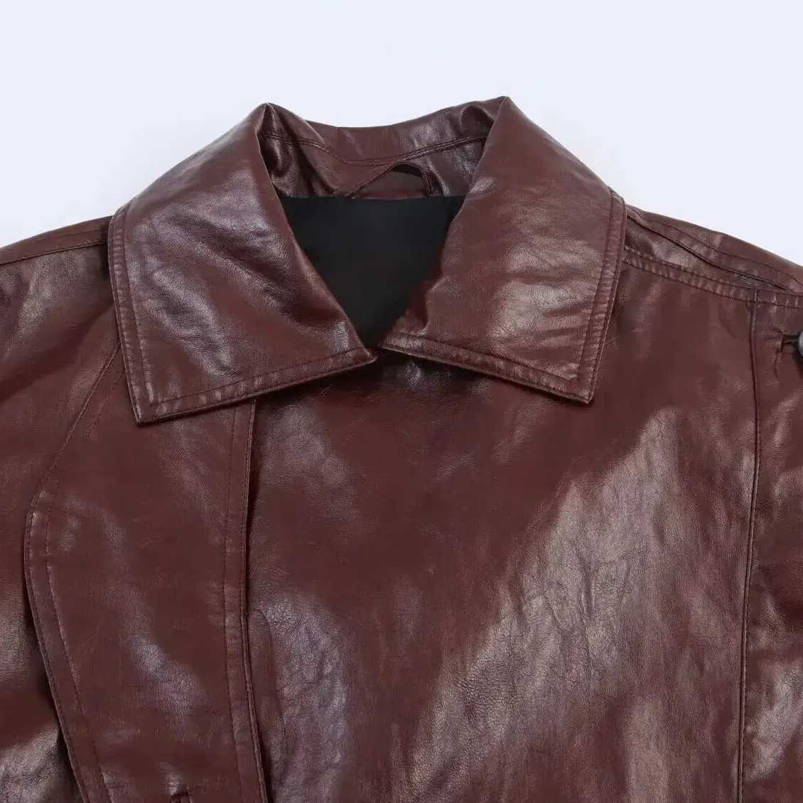 2025 WOMAN Fashion European and American Style Autumn New Faux Leather Jacket Chic Asymmetrical Placket Coat Outerwear MujerT251017