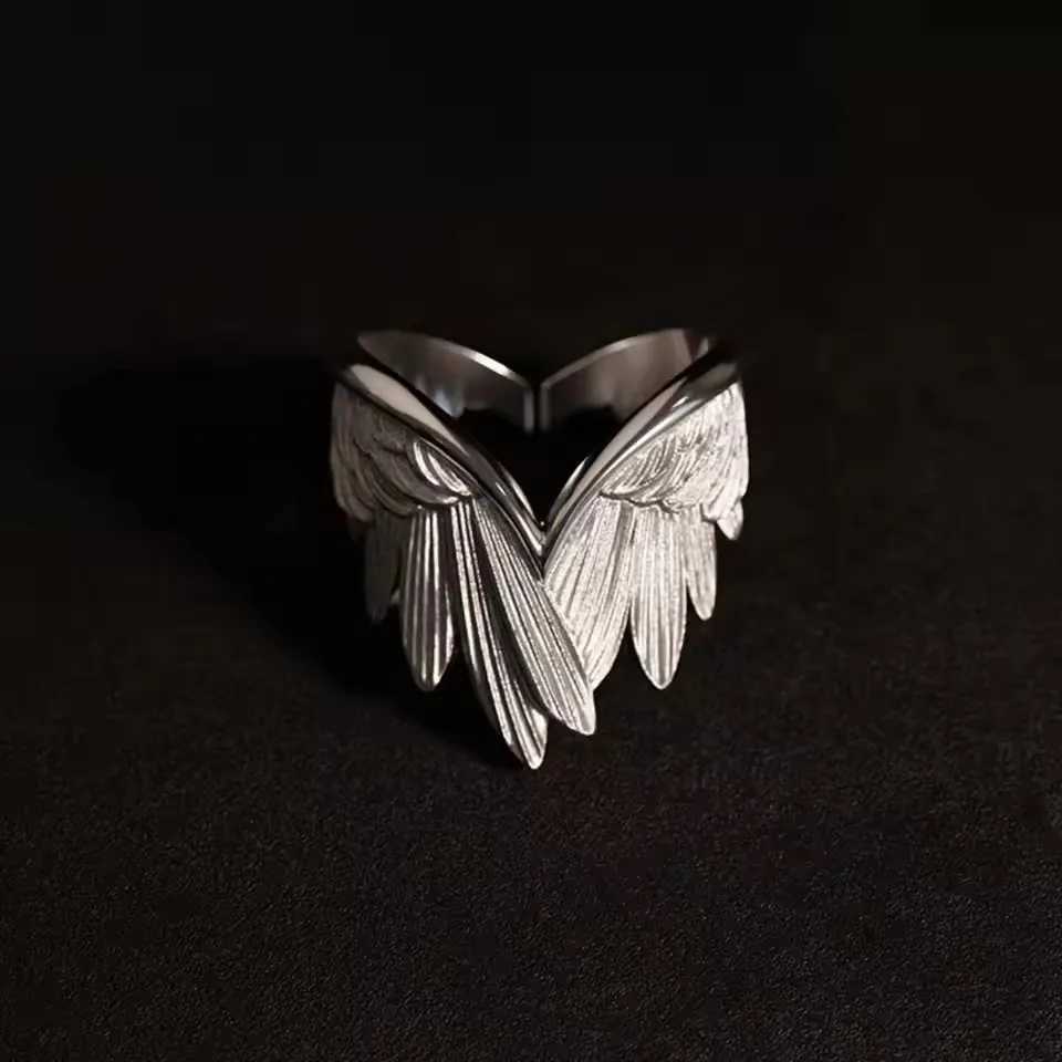 Retro Angel Wings Ring For Women Girls Punk Gothic Adjustable Open Ring Handmade Designer Jewelry Accessories Gift e783 Z251017