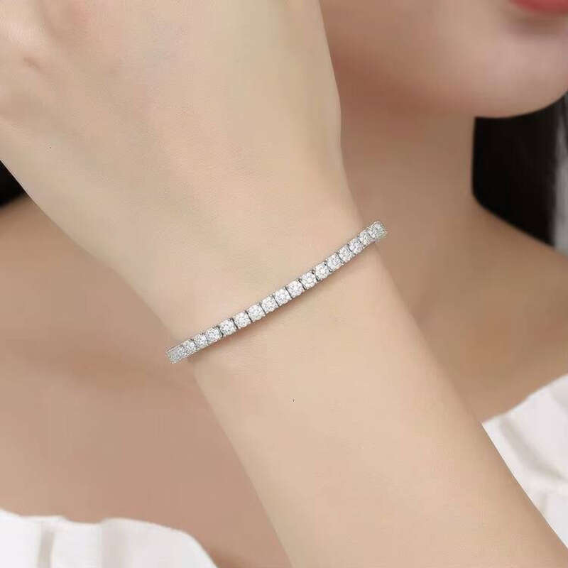 17/19/ 21cm 4mm Long moissanite chain Tennis Iced Chain Crystal for Women Gold and Sier Bracelet