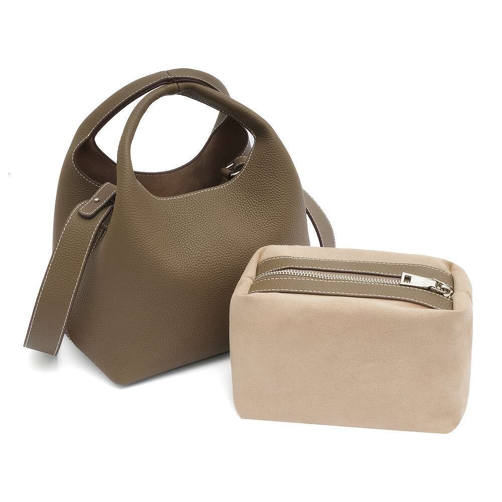 Women Genuine Bucket Small Crossbody Bag With Adjustable Strap, Zipper Closure, Elegant Everyday And Formal Handbag Brown, Spacious Interior Suitable 