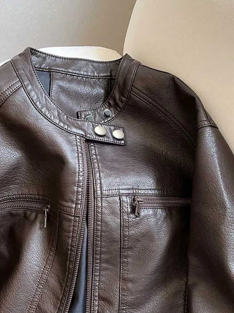 American Locomotive Clothing Short PU Leather Jacket Womens 2025 Spring And Autumn New Small Design StandUp Collar Jacket tideT251017