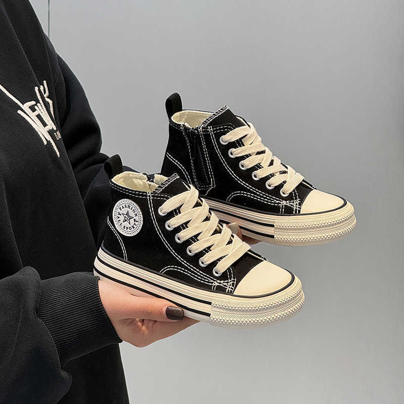 Childrens high top canvas shoes 2025 spring new student sports and leisure shoes Korean version small medium and large boys and girls board shoes W251
