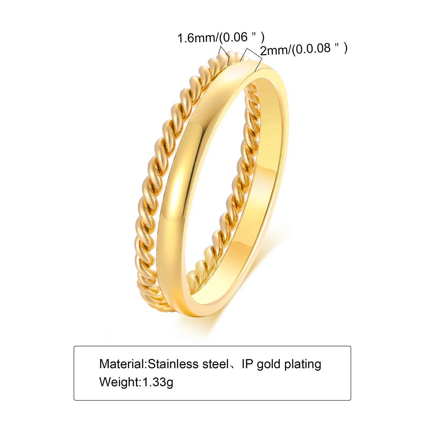 Set of 2 Stacking Ring for WomenStainless Steel 2mm Thin Gold Color Dome Shap Minimalist JewelryW251017