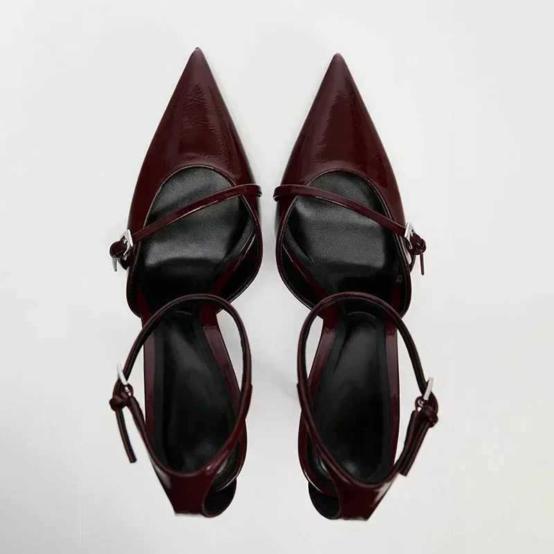 Sexy Ankle Strap Thin High Heels Women Summer Patent Leather Luxury Banquet Wedding Shoe Elegant Pointed Toe High Heeled Sandals Z251015