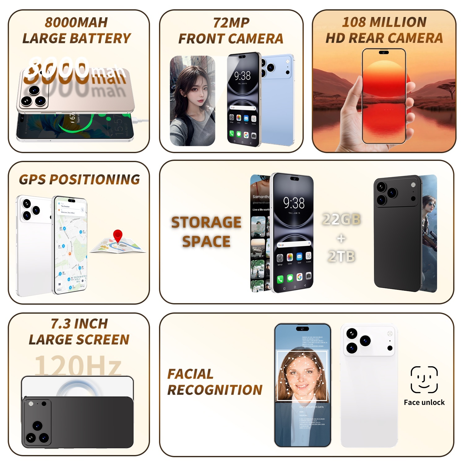 i17ProMax Snapdragon 8 Gen3 10-core 7.3-inch capsule screen (Smart Island) resolution 1440*3200 network 5G 16GB+1TB pixels 50MP+108MP battery 8000mAh 