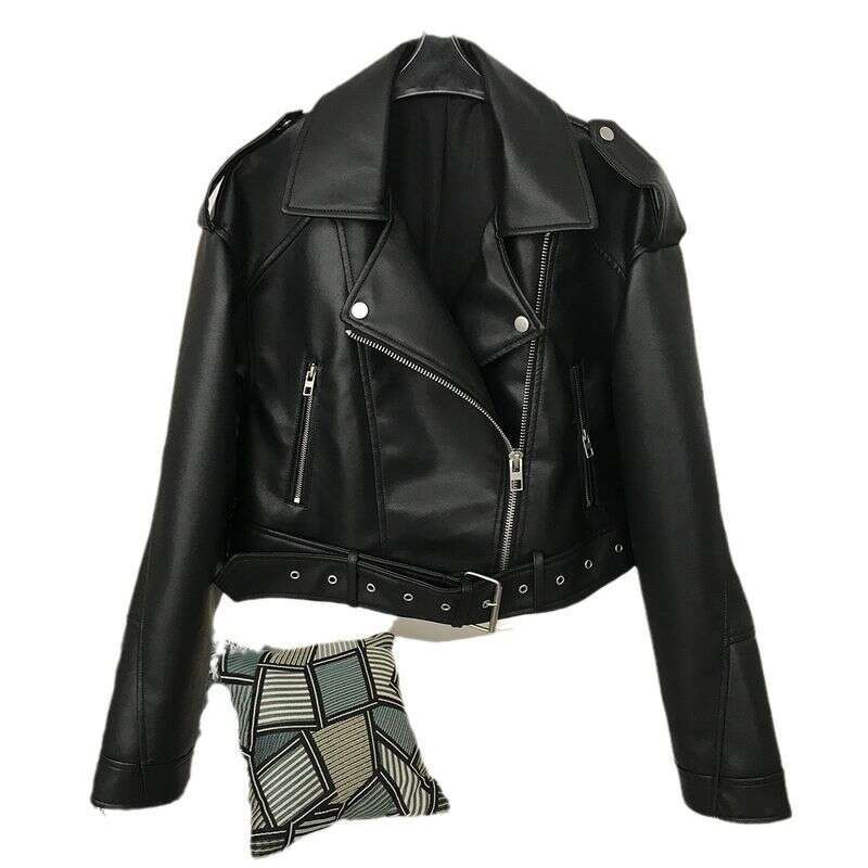 hoodie Women's Clothing Spring and Autumn Ladies New Lapel Short Motorcycle Fashion Casual Style Slim Leather Jacket jacket321321
