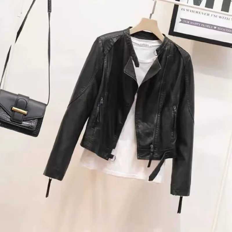 Retro Women Motorcycle Leather Jackets Streetwear Chic PU Leather Coats Cropped Jacket Y2k Standup Collar Zip Long Sleeve TopsT251017
