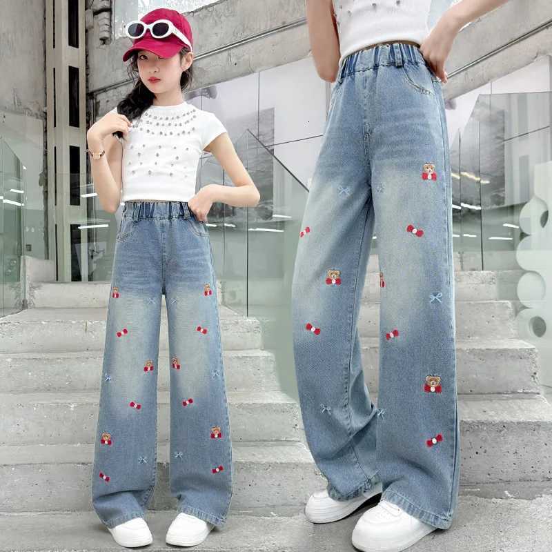 Spring Autumn Young Tennager Girls Denim Pants Elastic Waist Youth Girls Trousers Loose Casual cartoon Children Girls JeansT251017